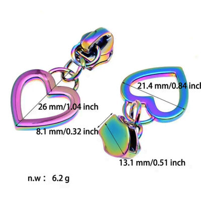 Rainbow Heart Shaped Nylon Custom Zipper Puller 5 for Luggage Purse Bag